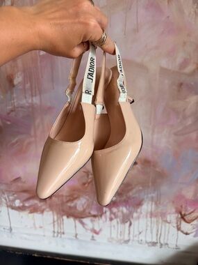 Dior Nude Patent Pointed Slingback Heels